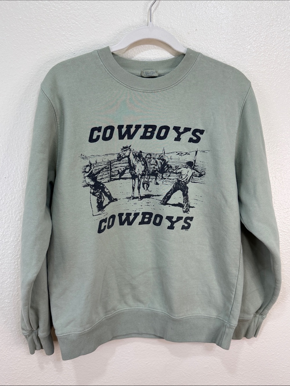 John Galt Cowboys Graphic Crewneck Sweatshirt Sage Green‎ Size Large